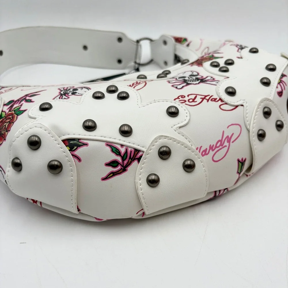 Ed Hardy White Skull‎ Rose Tattoo Hobo Shoulder Bag Purse